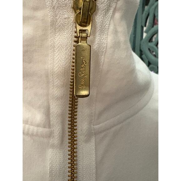 Lilly Pulitzer White French Terry Zip Front Jacket-Pockets-Resort-Coastal-Size M - Picture 2 of 8